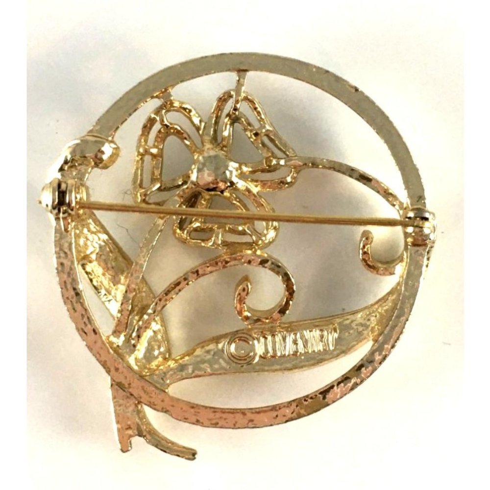 Vintage Sarah Coventry Floral Circle Brooch Gold Tone w/ Faux Pearl - Picture 3 of 3